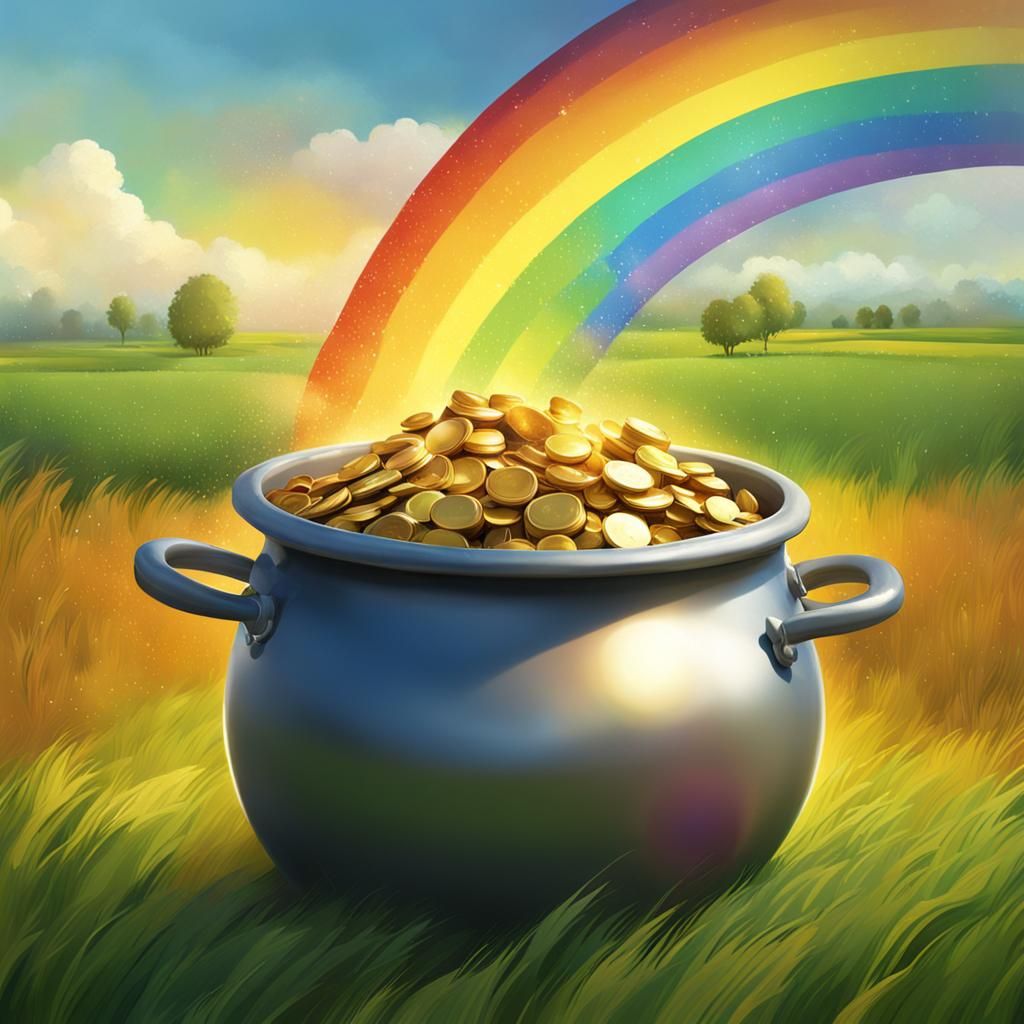 Pot of Gold at Rainbow's End: Hyperrealistic Splash Art