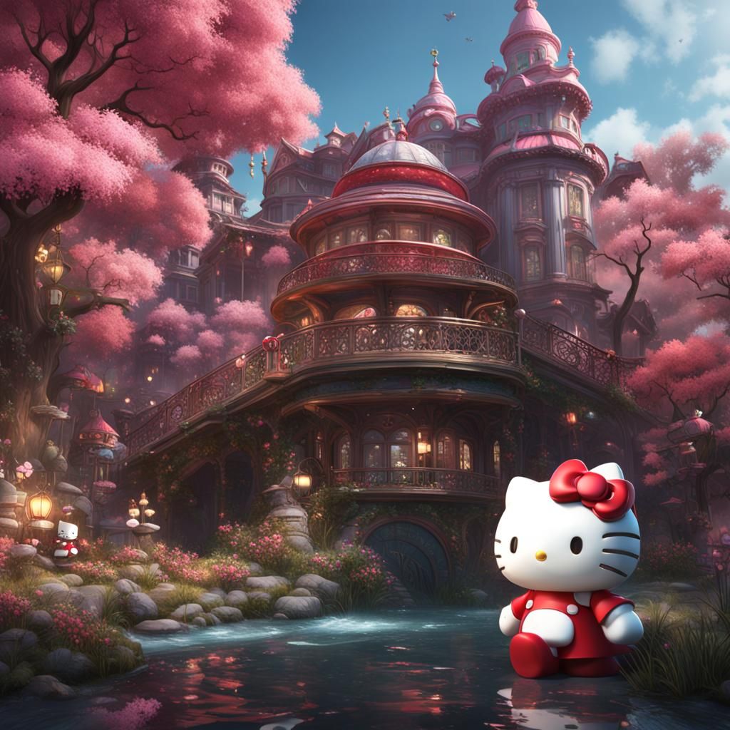 Detailed Matte Painting of Hello Kitty in Fantasy Style