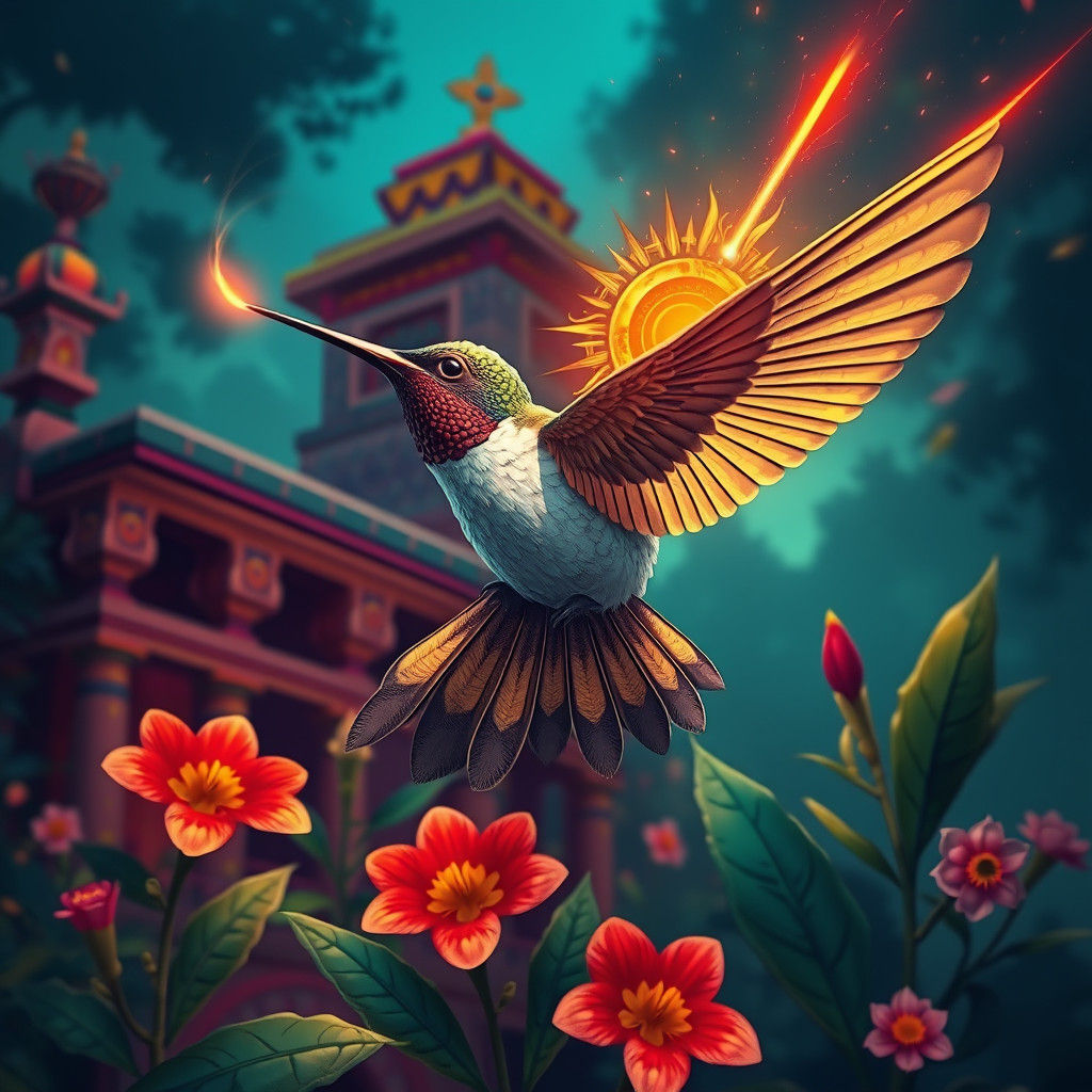 Aztec Sun God Hummingbird Illustration