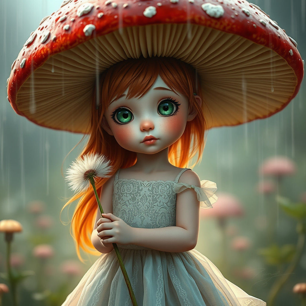 Girl Under Mushroom: Dreamlike Concept Art