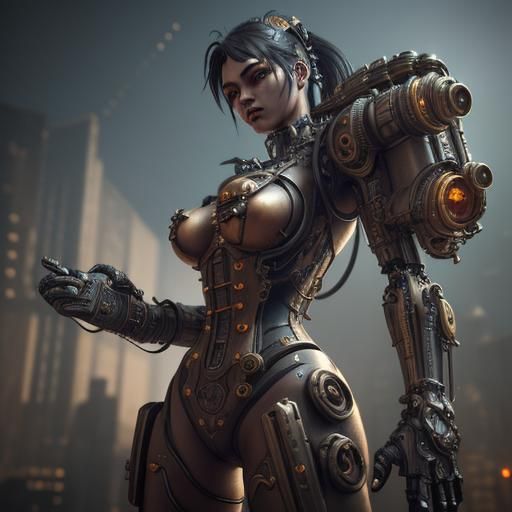 Steampunk Cyborg in 3D Cinematic Style