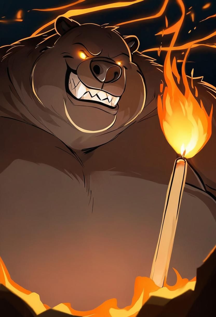 Grizzly Bear in Firelight: A Cinematic Photograph