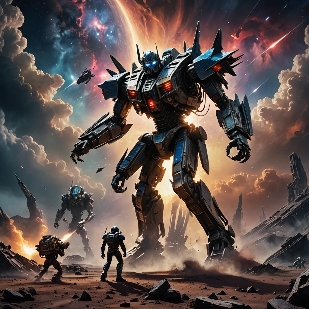 Transformer Battles Xenomorph on Moon in Dreamy Sci-Fi