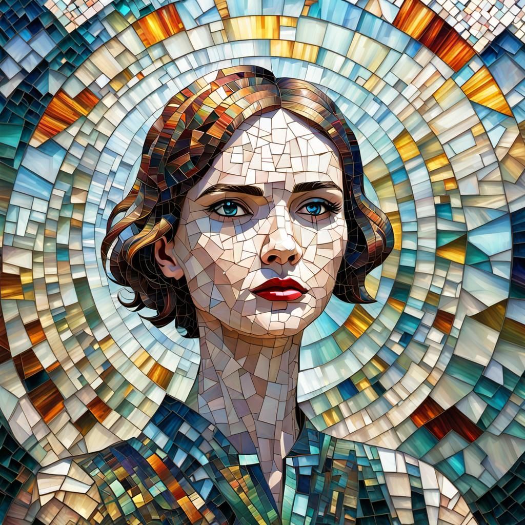 Art Deco Mosaic of Woman in City Square