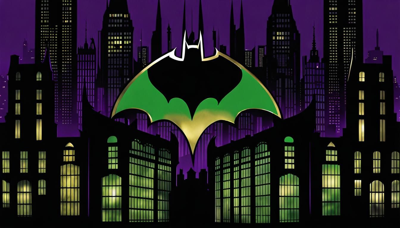 Batman Logo Double Exposure with Joker, in Comic Book Style