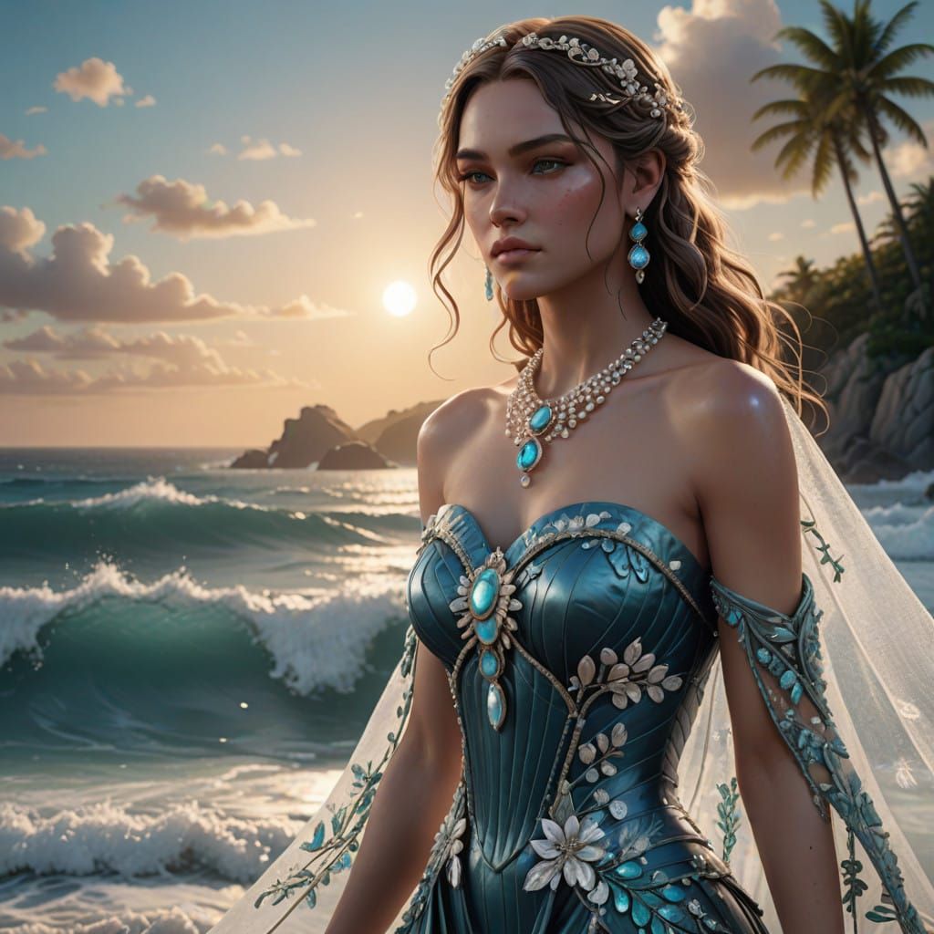 Ethereal Goddess of the Ocean in Haute Couture