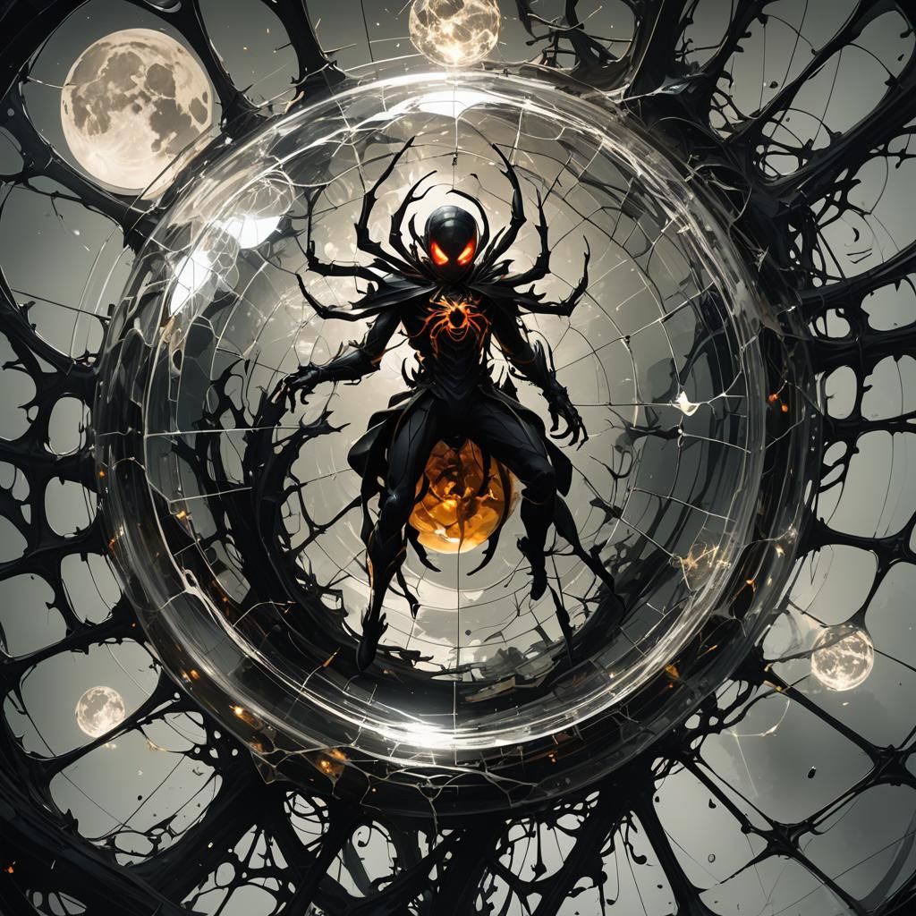 Spider Mage with Cracked Moon Sphere in Double Exposure