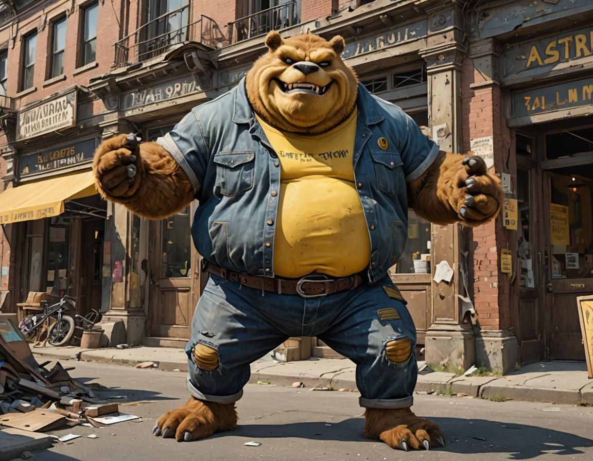 Angry Furry Monster in Post-Apocalyptic Town