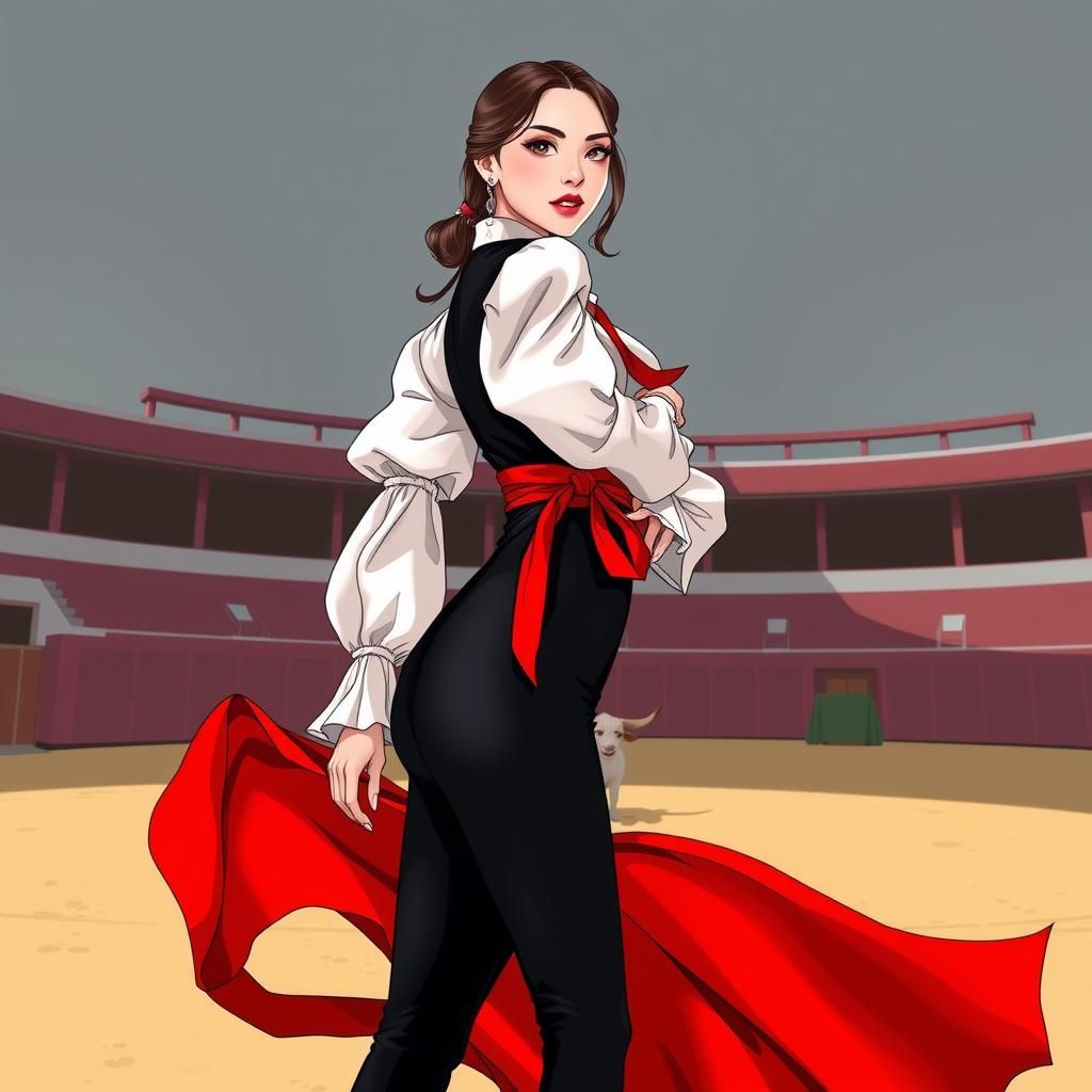 Confident Bullfighter in Manga Style Arena
