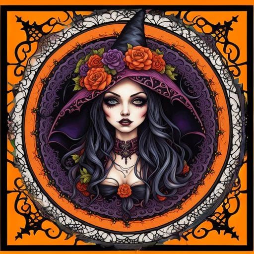 Ornate Halloween Spiderweb Mandala in Art Nouveau Style