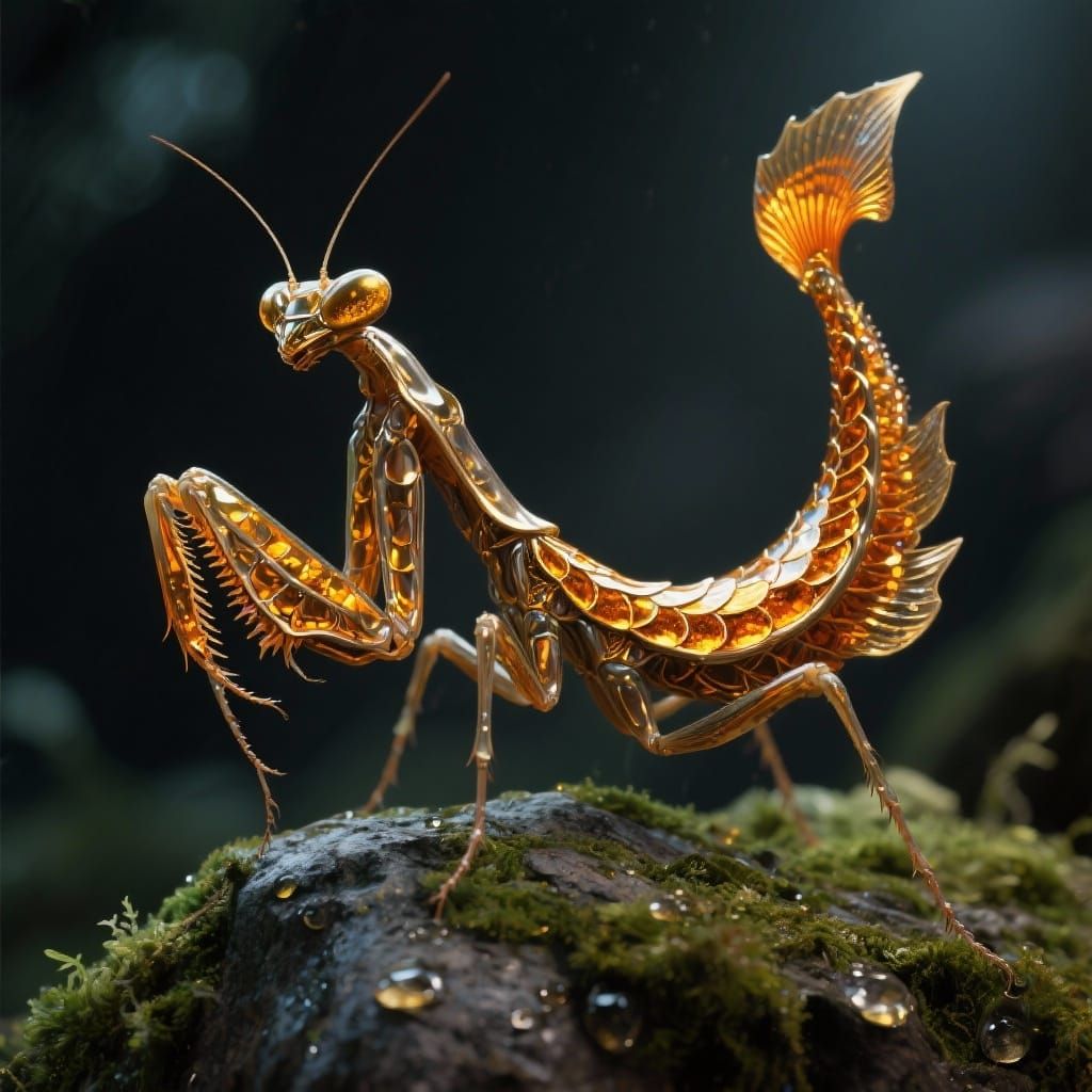 Metallic Goldfish Mantis with Elongated Tail