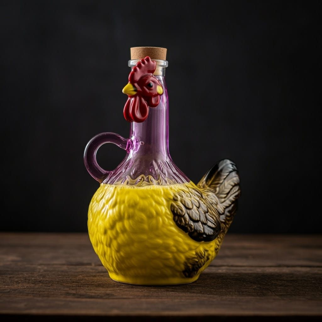 Surrealistic Chicken Flask in Vibrant Hues