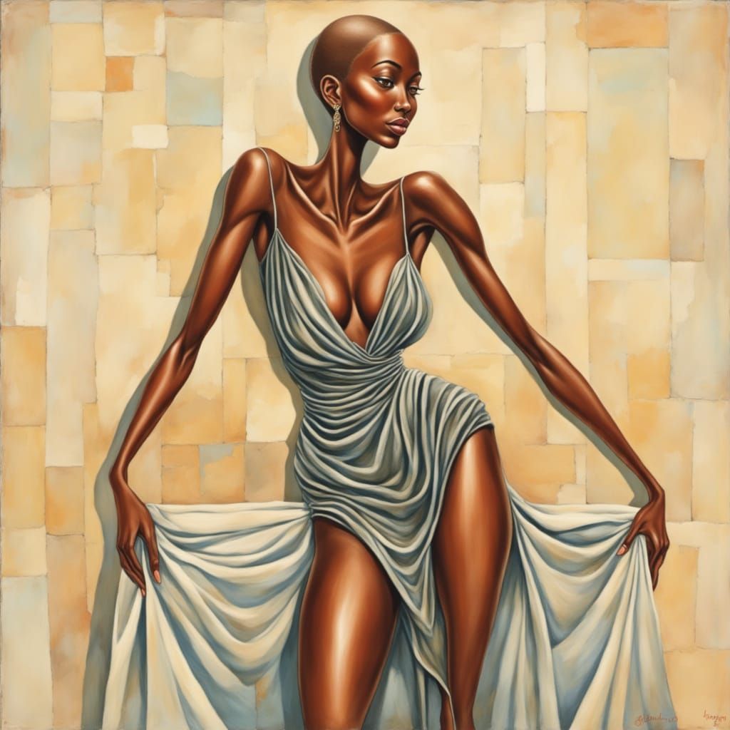 Glamorous Bald Woman in High Fashion Photography