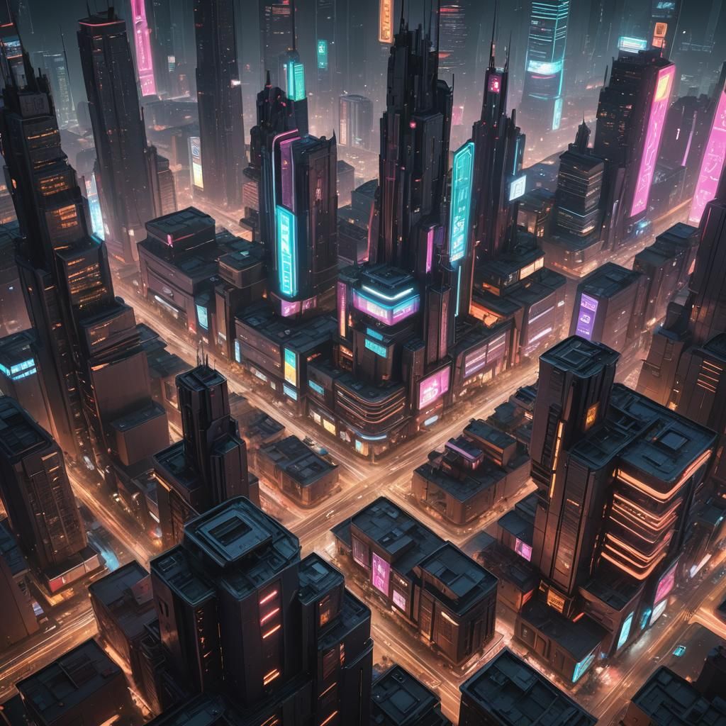 Cyberpunk Cityscape with Neon Skyscrapers in 8K