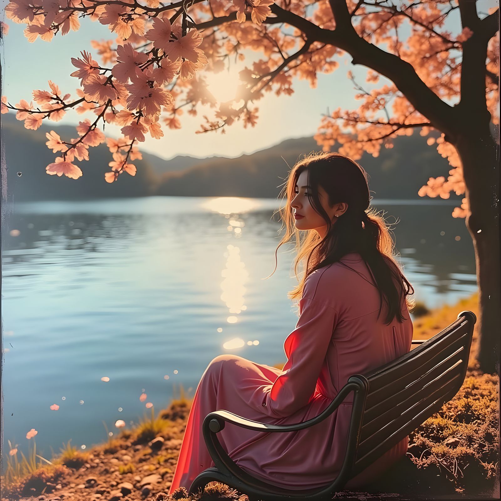 Woman Relaxing by the Water on Sunny Day