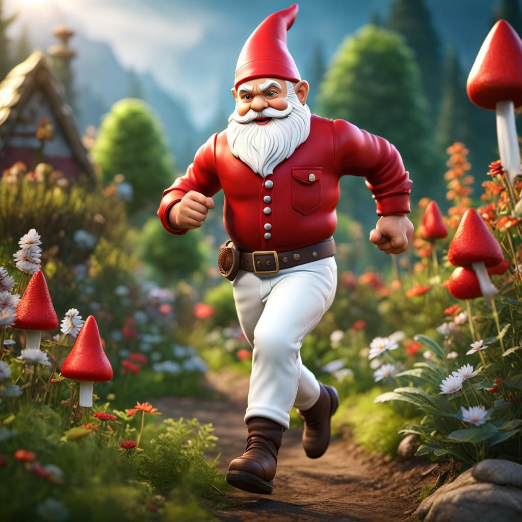 Running Garden Gnome: Detailed Matte Painting