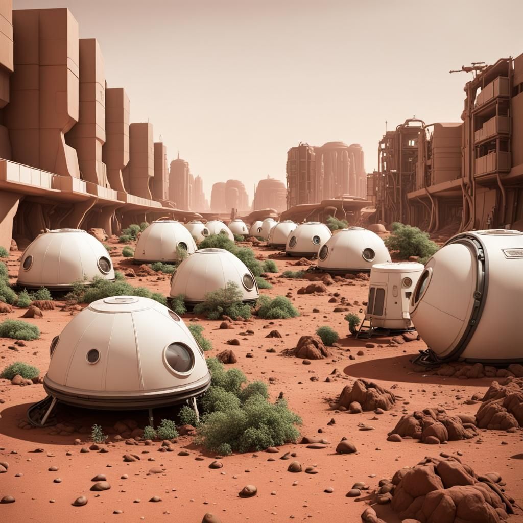 Colonized Martian Cityscape with Wildlife, Professional Phot...