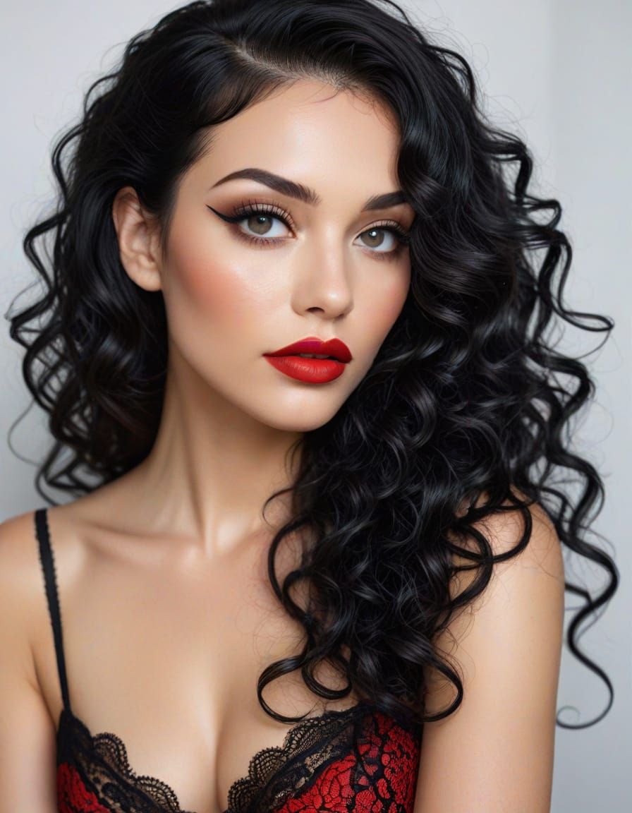 Sensual Woman in Black Lacy Lingerie