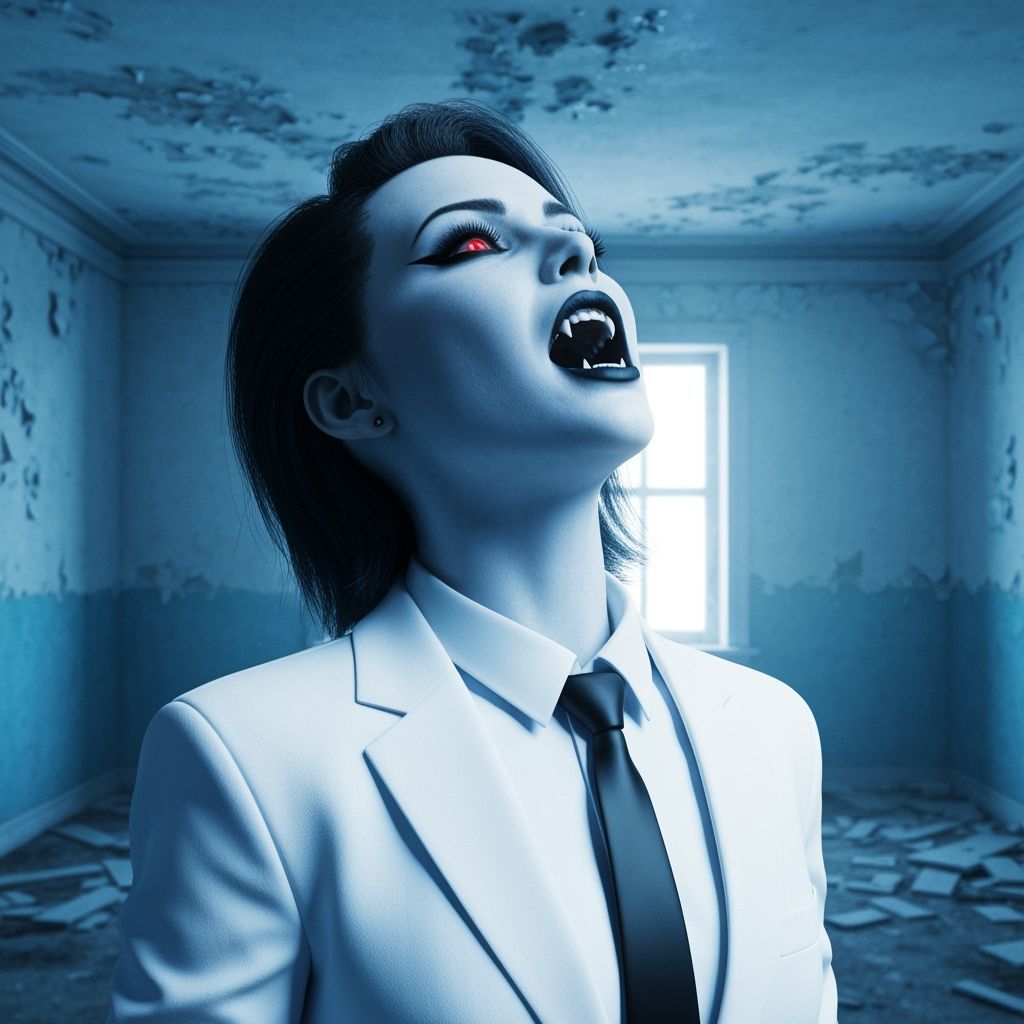 Monochromatic Portrait of Woman with Fangs