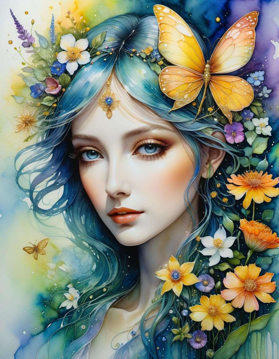 Fairy Caretaker Portrait in Mixed Media