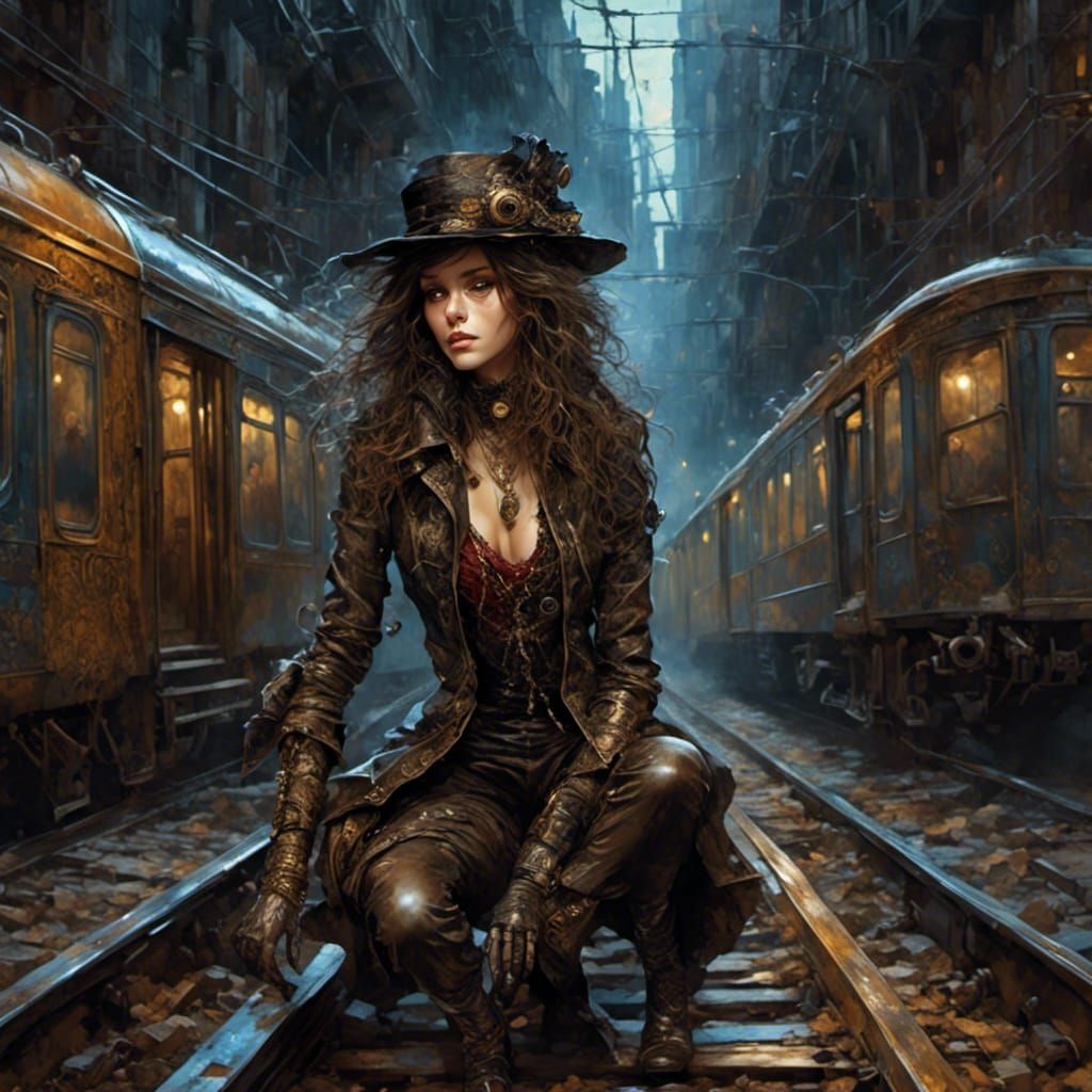 Steampunk Rogue Under Train at Night