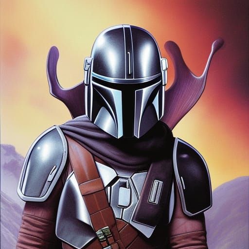Mandalorian Warrior in Jim Burns Sci-Fi Style