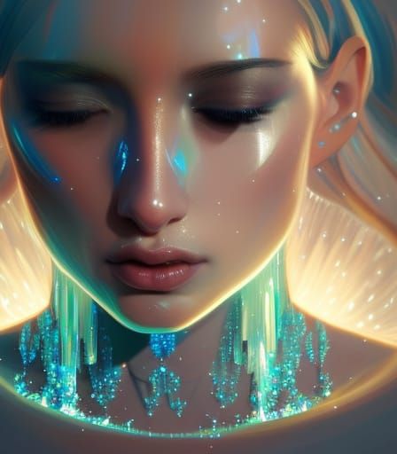 Crystalline Woman Portrait with Refracted Light
