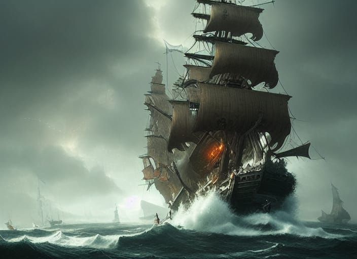 Gigantic Pirate Ship on Huge Waves: Digital Matte Painting