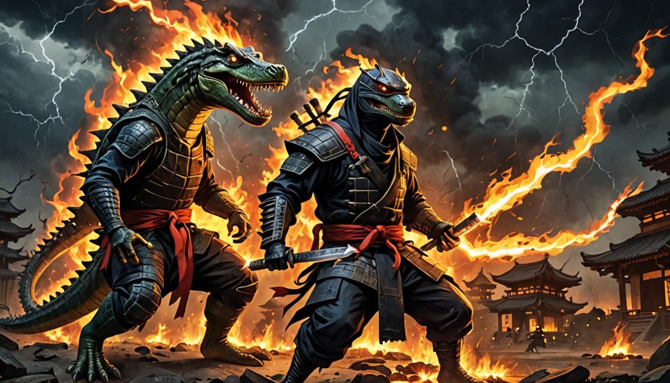 Ninja Crocodile Ablaze with Lightning