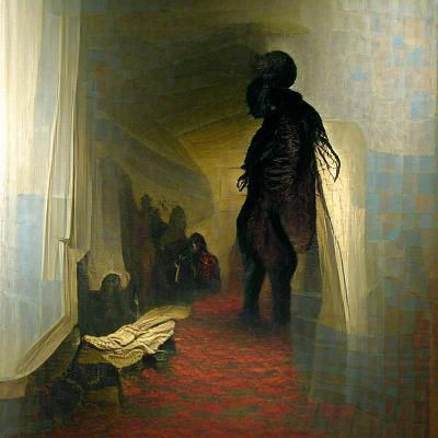 Horror Shadow Figure in Hallway, Gothic Art