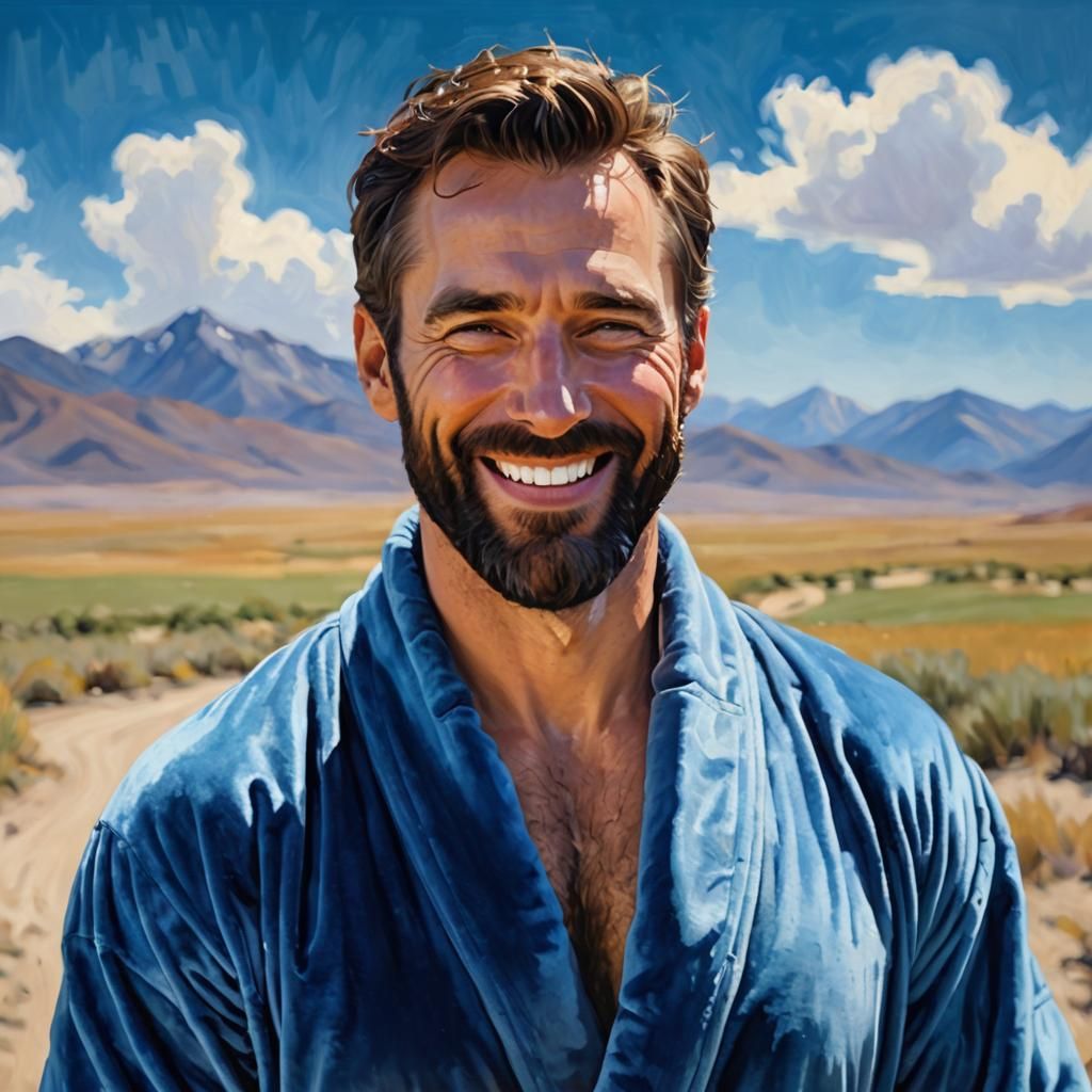 Bearded Man in Velvet Robe: Gouache Impressionist Portrait