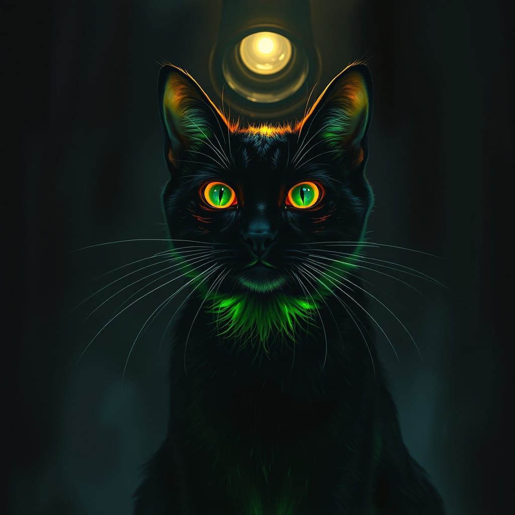 Surrealistic Black Cat Under Black Light