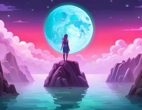 Sci-Fi Moonlit Reflections in Neon Splash Art