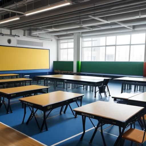 Busy School Recreation Area with Game Tables