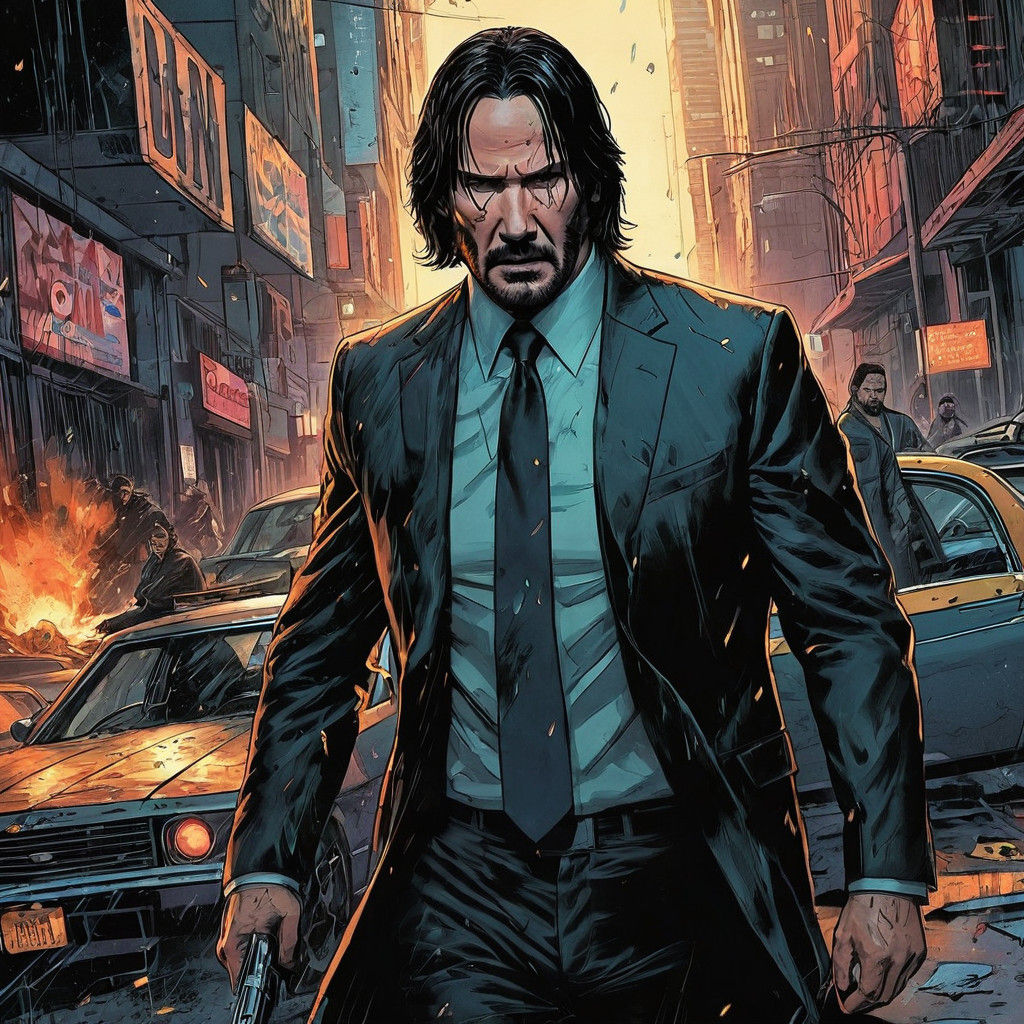 John Wick in Comic Book Art Style