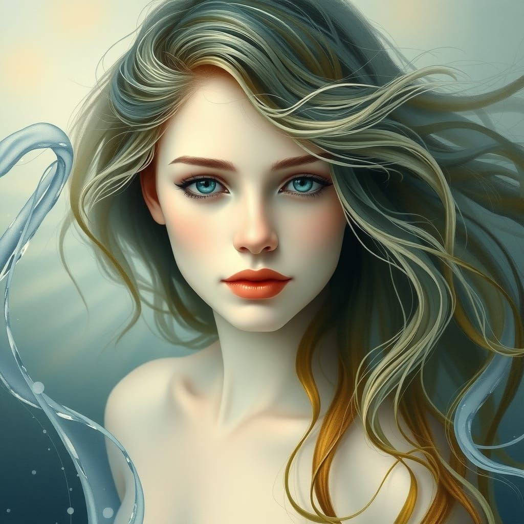 Ethereal Goddess of the Ocean in Soft Watercolor Style