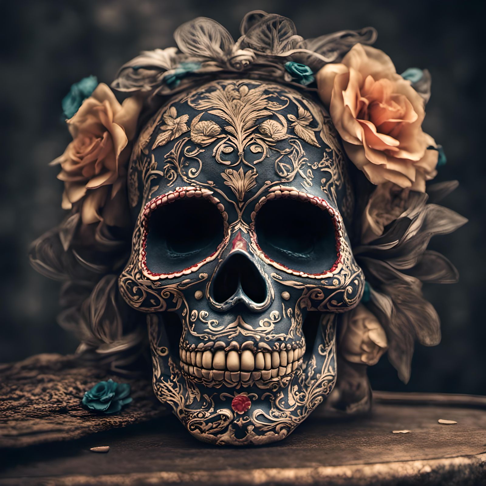 Intricate Sugar Skull with Hyperrealistic Details