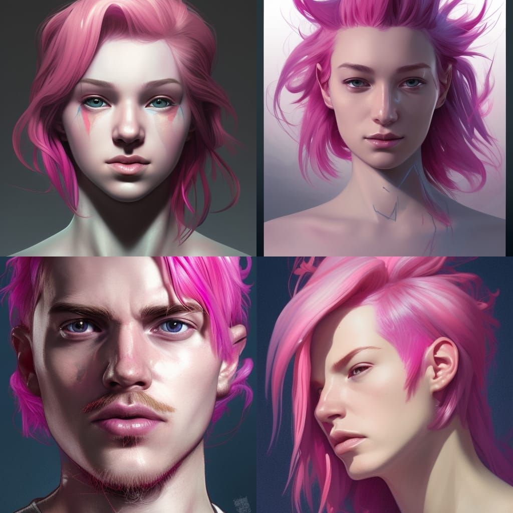 Pink Haired Man: Hyperdetailed Digital Art Portrait