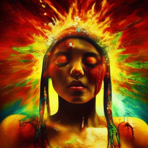 Hyperrealistic Ritual of Sacred Good in Splash Art