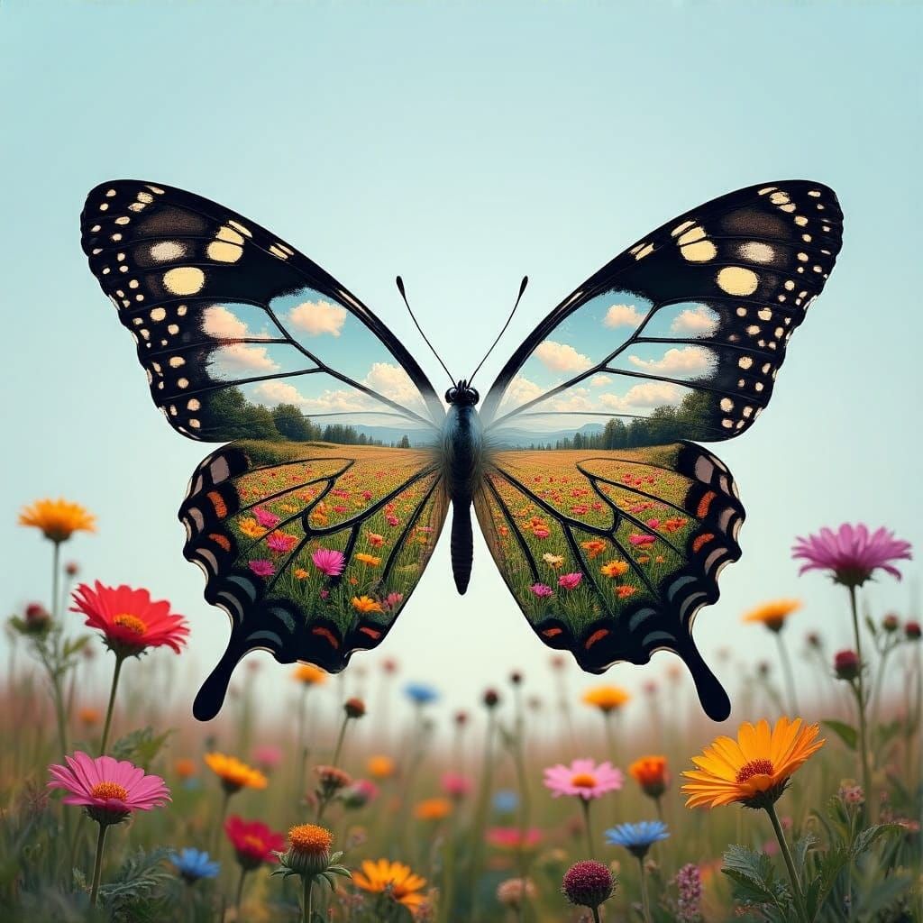 Breathtaking Double Exposure Butterfly in Vibrant Colors