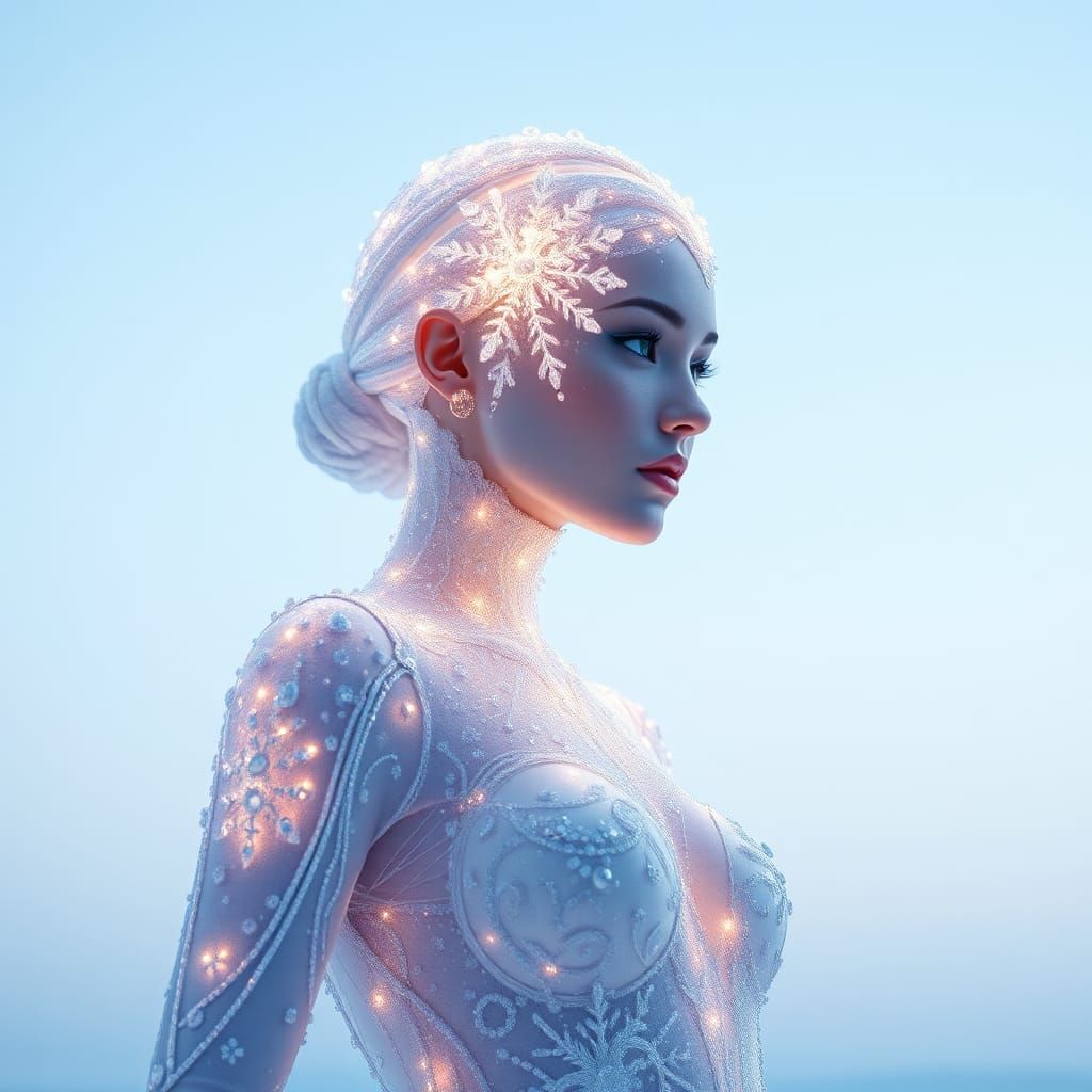 Ethereal Snow Woman Portrait in Art Nouveau Style