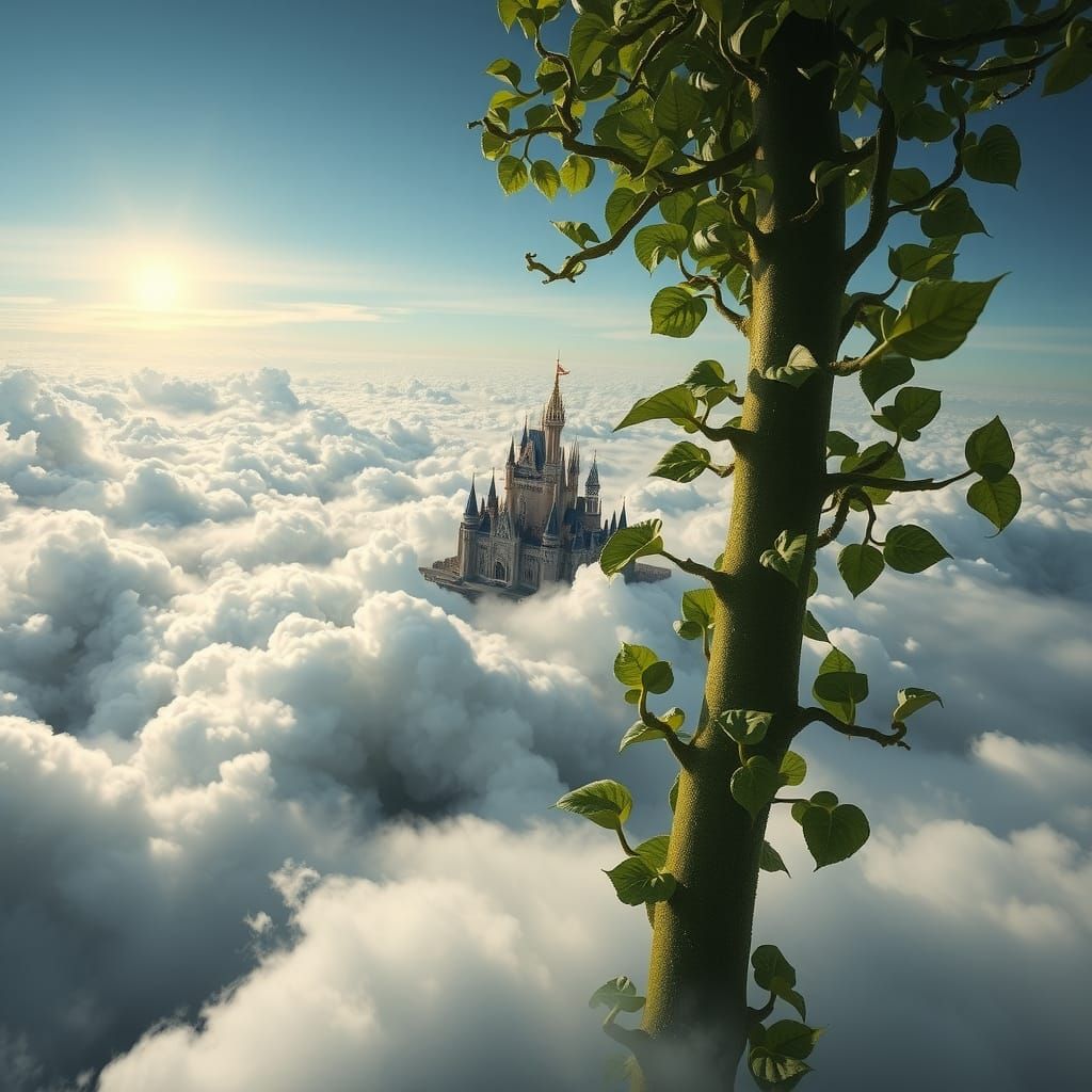 Giant Beanstalk Reaching Castle in the Sky