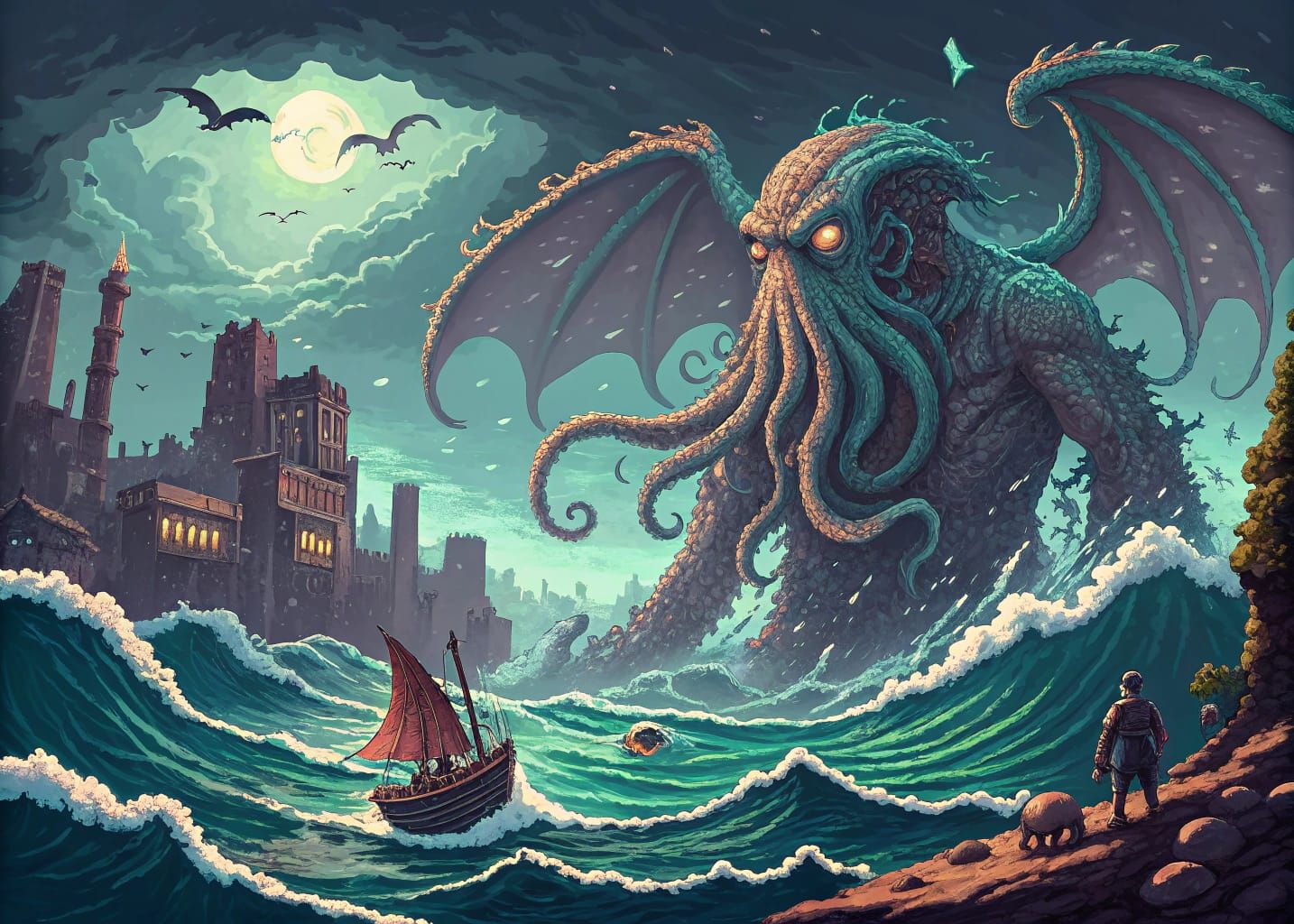 Cthulhu Emerges in 8-Bit Pixel Art Style