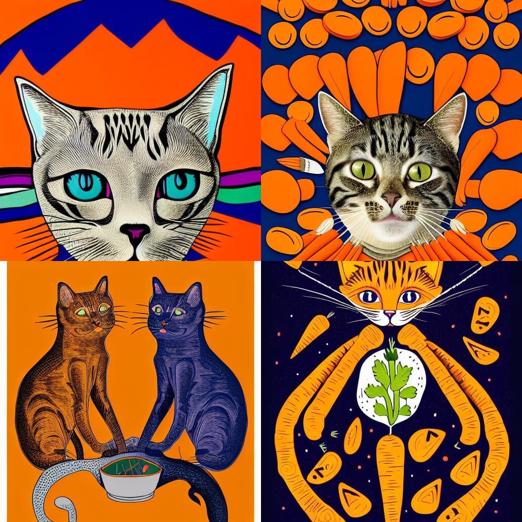 Cats Eating Carrots in Geometric Pop Art Style