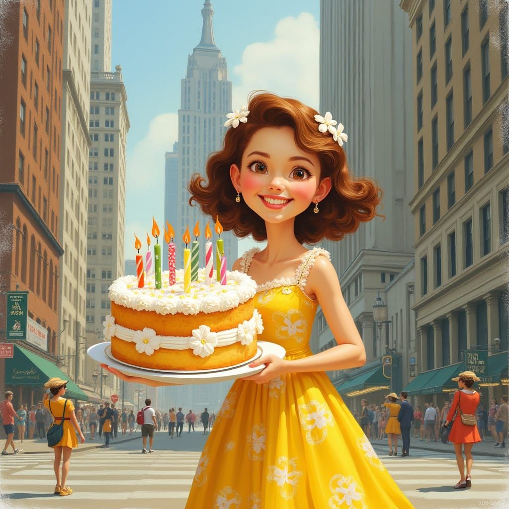 Smiling Girl Celebrates Birthday in Manhattan Whimsy