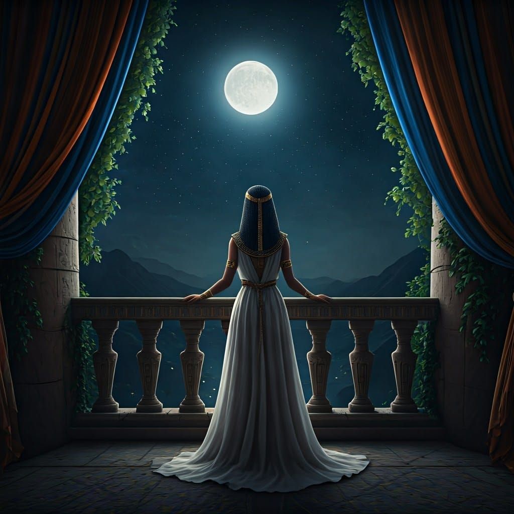 Egyptian Princess Under Starry Skies in Art Deco Style