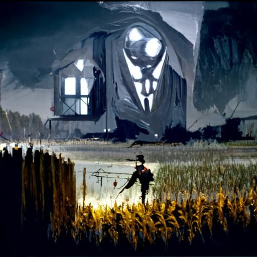 Sinister CIA Spy in Field, Digital Art Style