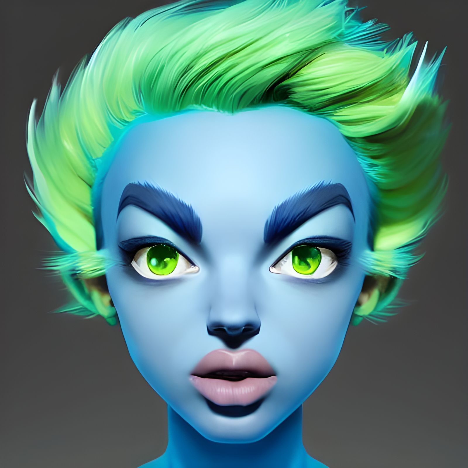 Blue-Skinned Woman with Glowing Hair, Comic-Con Style