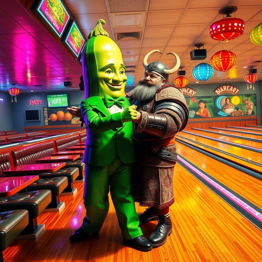 Vibrant Green Zucchini Dances with Genghis Khan in a Retro B...