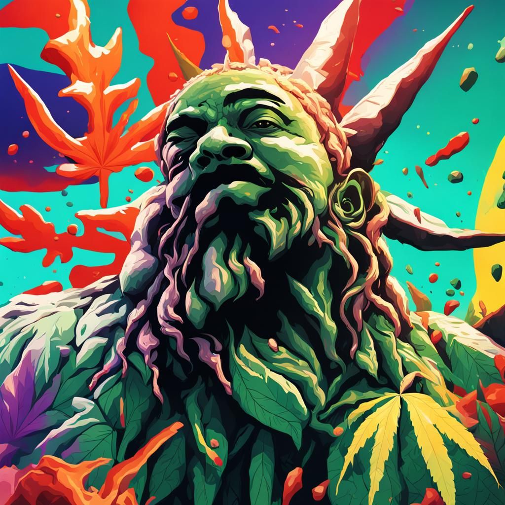 Hyperrealistic Cannabis Humanoid in Splash Art Style